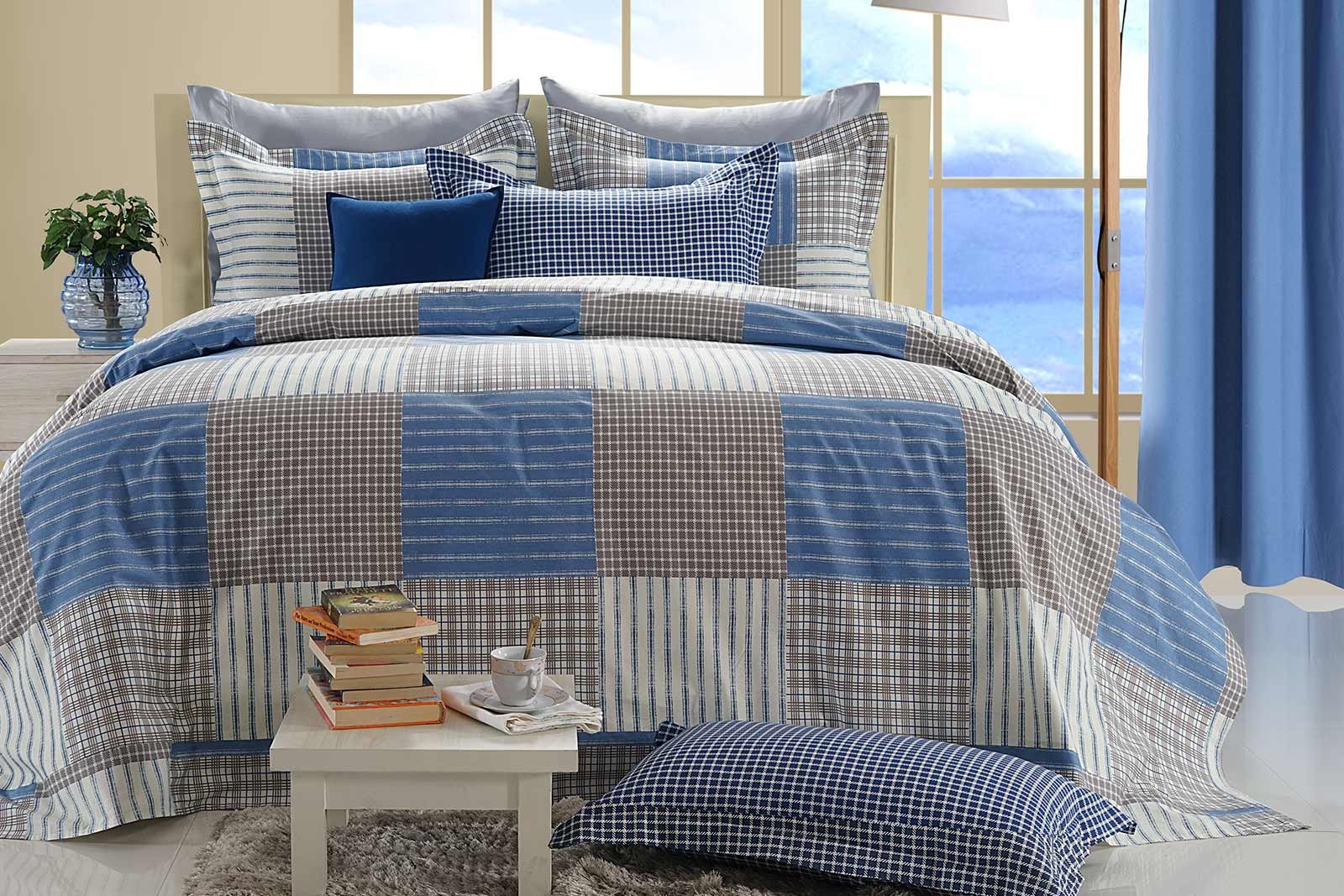 Blue & Grey Bed sheet - Bellagio Home