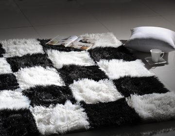 White & Black Checks Fur Rug